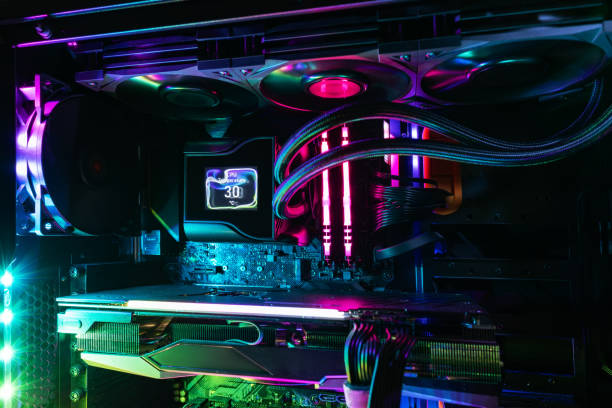 istock Case Mod concept with Cpu liquid cooling system, motherboard, case led kit and RGB fan 2170494679