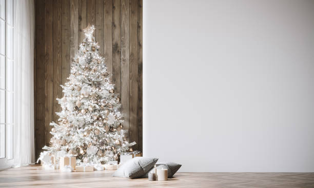 istock Modern interior design with Christmas tree and empty white wall background. Christmas banner. 2170496013