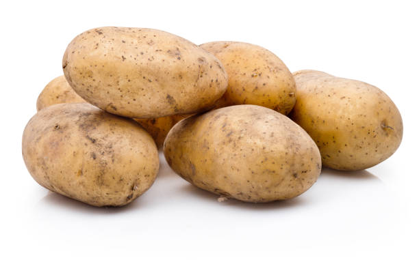 White dirty potatoes isolated on white background