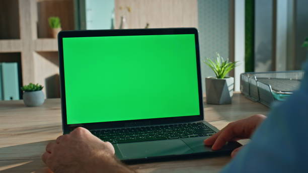 istock Director watching greenscreen laptop office close up. Unrecognizable freelancer 2170497169