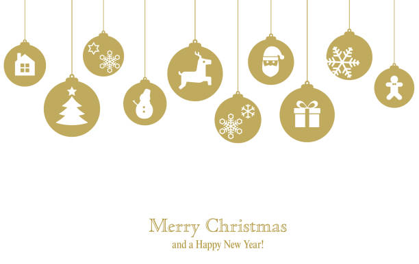 stockillustraties, clipart, cartoons en iconen met christmas card with icon decoration ball - kerstboomversiering