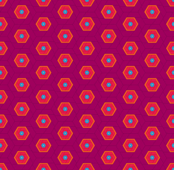 Illustration of seamless hexagon pattern on red background