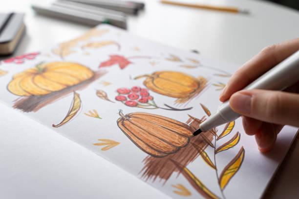 istock Hand coloring autumn illustration with markers 2170506428