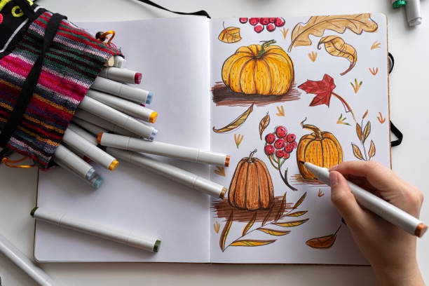 istock Hand coloring autumn-themed illustration with markers 2170506752