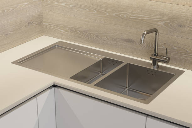 istock Modern Small White and wood minimalist kitchen L shape. White and light matte materials. Oak wood cabinets and backdrop details. 2170508511