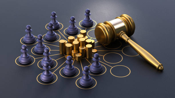 istock Chess Pawns Representing Stakeholders Sharing Capital in a Circle Diagram with a Gavel Symbolizing Justice and Fair Distribution. 3D Rendering 2170515289