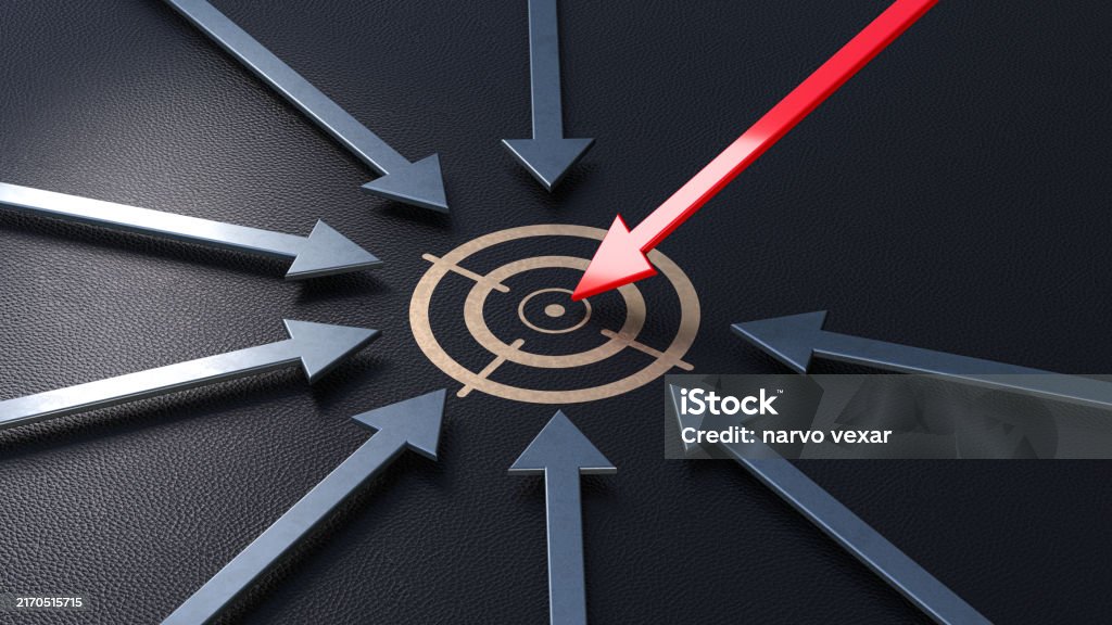 Horizontally Moving Target Red Arrow Poised To Hit Target Symbol While Other Arrows Move Towards ...