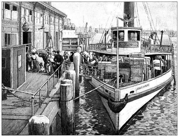 Antique Illustration: Immigrants landing, New York
