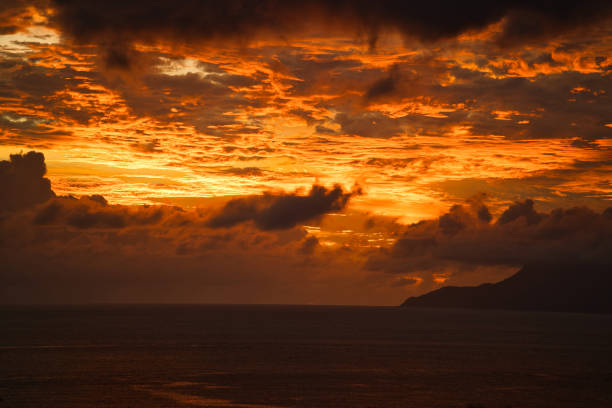Beautiful golden sunset over the ocean, Mahe Seychelles