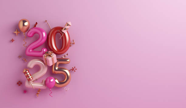 istock Happy new year 2025 decoration background with balloon, firework rocket, gift box, copy space text, 3D rendering illustration 2170525131