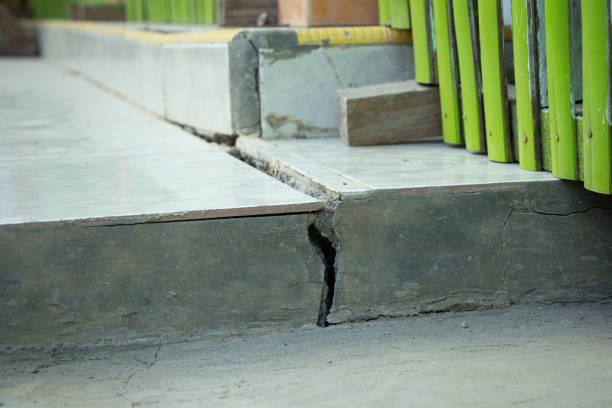 ceramic floors that break due to poor foundations and unstable soil. bad building materials. rupture, earthquake