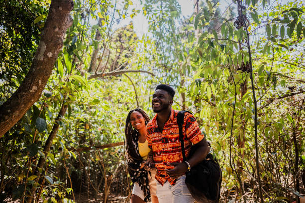 istock Traveler couple walking exploring tropical rainforest 2170529704