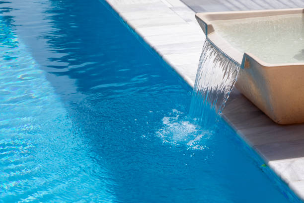 Swimming pool with fountain, Plantation, Florida, USA
