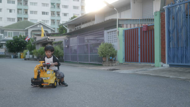 Playing time with toy truck stock photo