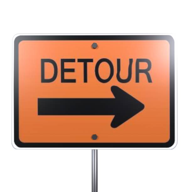 istock Bright orange detour sign indicating a right turn for road users 2170540778