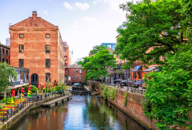 Manchester, UK - A view along Canal Street, famous as an important part of the city's Gay Village area, and a part of the UK's LGBTQ+ history.