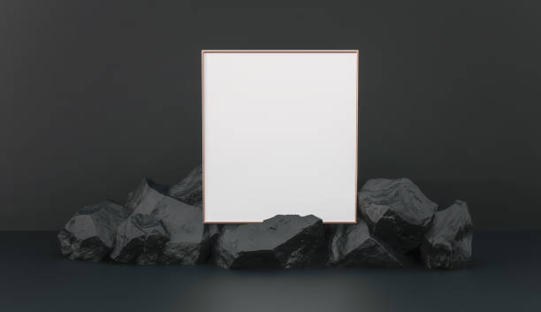 istock Blank frame picture for invitation poster. Stone and Rock ore shape base. 2170554370