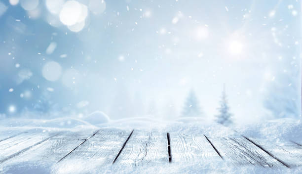 Original background image for winter themed design with snowy wooden base.