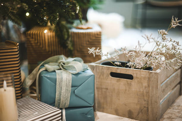 Christmas tree, gifts and Christmas decorations