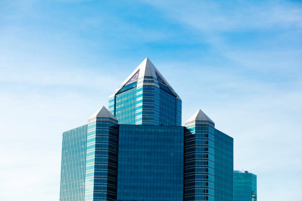 SCB Headquartes in Bangkok in blue sky seen from Phahoyothin Road. Building is part of SCB Park and bank museum located at Ratchadaphisek Rd, Chatuchak