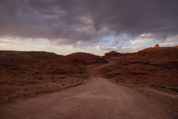 The famous offroad Shafer trail in the canyon near Moab, reaching Canyonland National park, Utah.