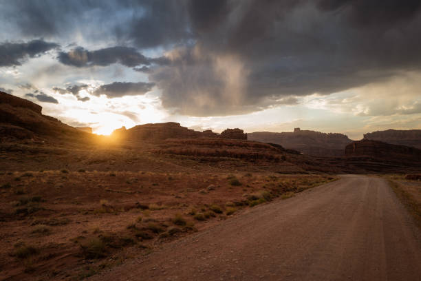 The famous offroad Shafer trail in the canyon near Moab, reaching Canyonland National park, Utah.
