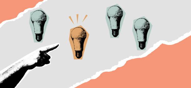 istock Retro business-themed collage with grainy photocopy texture, featuring vintage lightbulbs and hand, creating a nostalgic, minimalist aesthetic. 2170580685