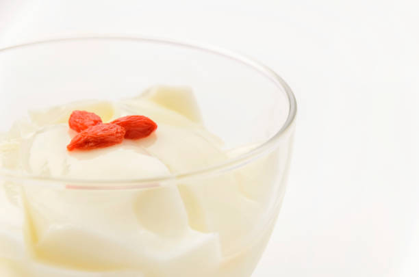 homemade milk pudding with goji berries