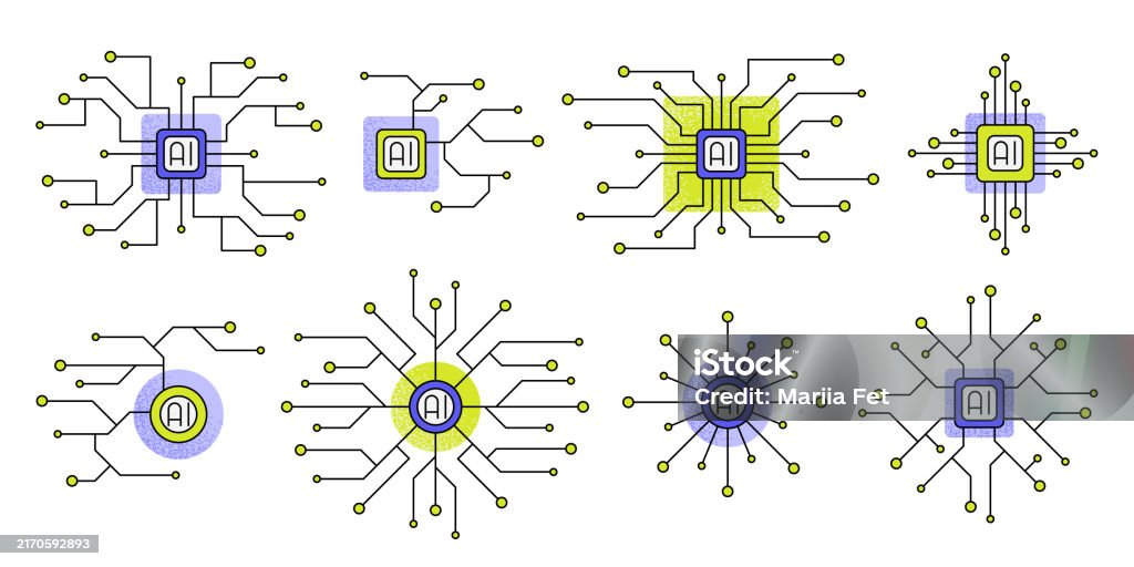 Vector Date Chip Artificial Intelligence Chip Processor Flat Vector Illustration Set Ai ...