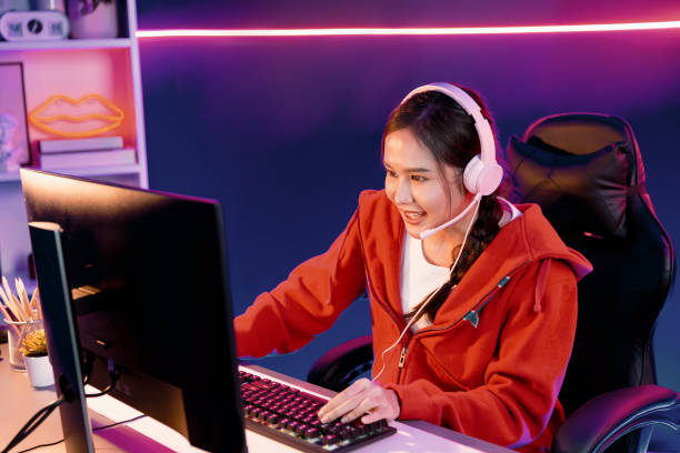 istock Host channel smiling Asian wearing headphone recording on phone. Stratagem. 2170593230