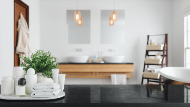 Black Marble Countertop In Luxury Bathroom