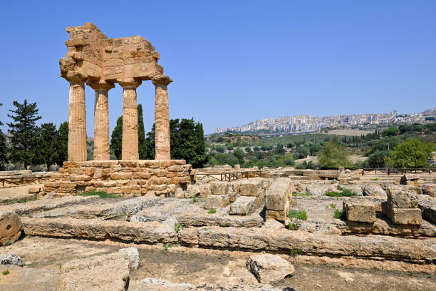Temple of the Dioscuri in the Valley of the Temples in Agrigento, Sicily, Italy