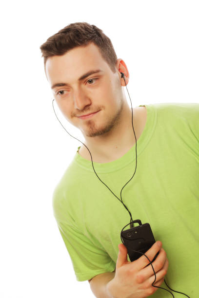 Smart phone mockup with headphones on white background