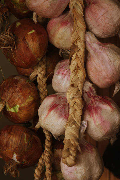 istock garlics hanging in a market place 2170597814
