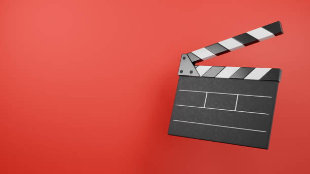 istock Clapper board on red background. Design for film festival with copy space. 3D rendering. 2170598614