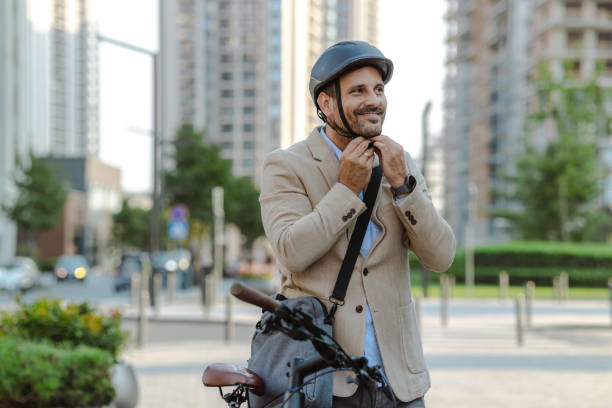 istock Businessman preparing for eco-friendly commute in urban city 2170603264