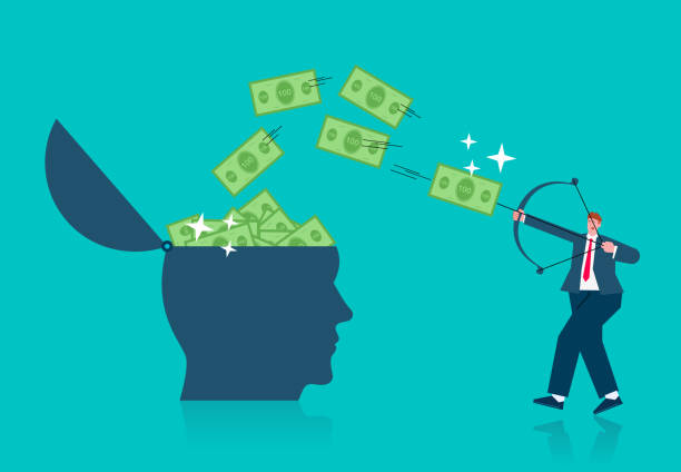 istock The idea of money thinking or wealth, developing business knowledge or financial and financial education, businessmen taking a bow and arrow and shooting money inside the brain 2170622236