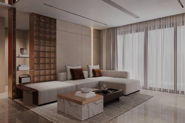 istock Modern interior design of apartment, empty living room 2170627101