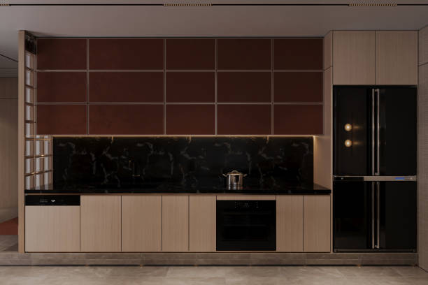 istock Sleek and dark kitchen interior with a contemporary style 2170627117