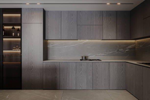 istock Black Island, Cupboard, White Cabinet Into modern kitchen 2170627309