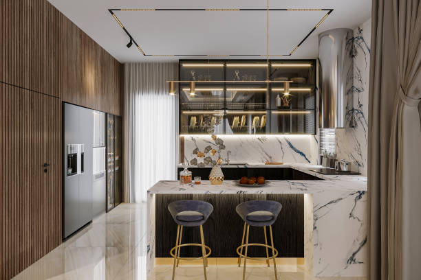 istock minimalist kitchen with marble backsplash and stainless steel appliances featuring a white counter 2170627467