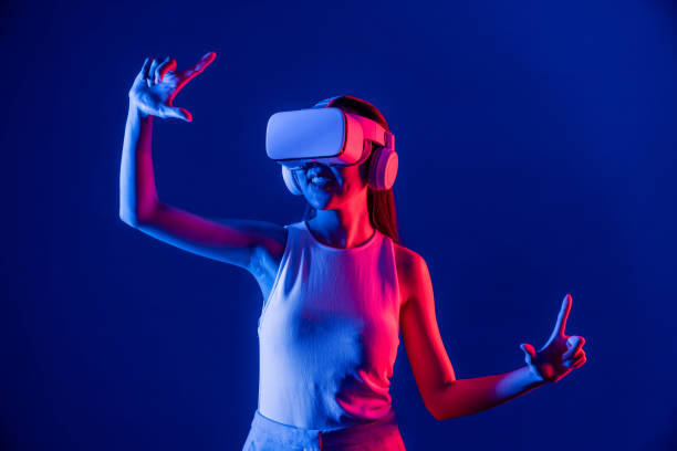 istock Smart female use index and thumb fingers interact virtual object. Hallucination. 2170631329