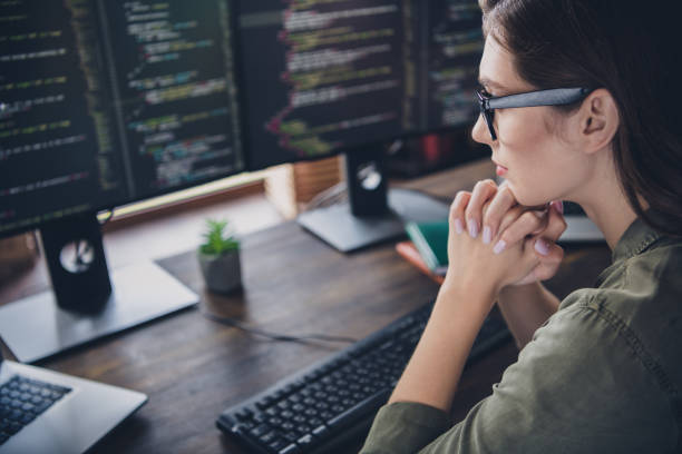 istock Cropped photo of successful confident concentrated focused lady hacker think change program rewrite interface site indoor room workstation 2170631569