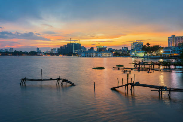 istock West Lake (Ho Tay) landscape with broken wooden bridge at sunset 2170638845