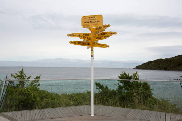 Stirling Point marks the southern end of State Highway 1, which runs the length of New Zealand.  The point is memorable for the large signpost displaying distances to major cities in the world