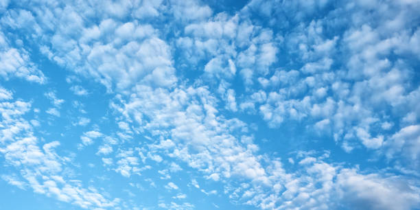 istock Blue sky with many wavy light white clouds. Background. Panorama 2170640399