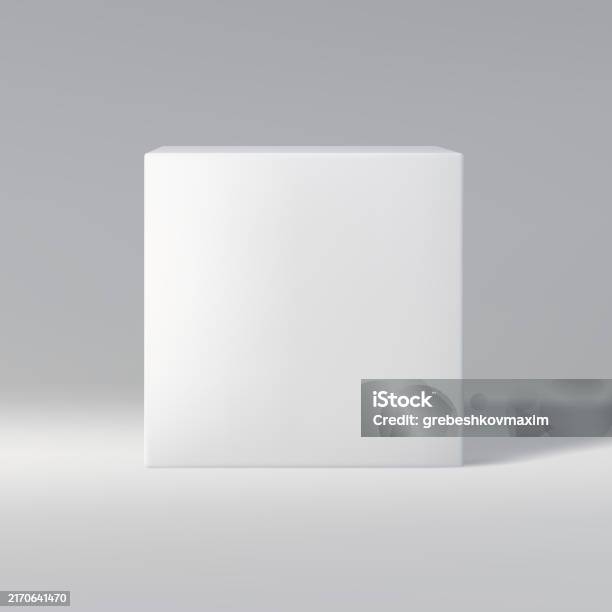 Cube Front Perspective Simple White Cube In Front View On A Gray Gradient Background Casting ...