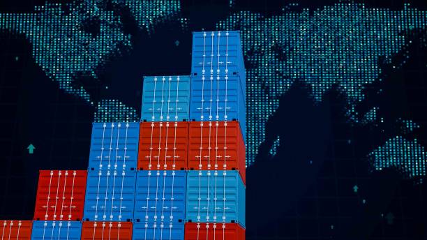 istock Container cargo business growth from high demand international trade logistic industry, uptrend stock graph of import export commercial freight shipping with global economy map background 3d rendering 2170644513