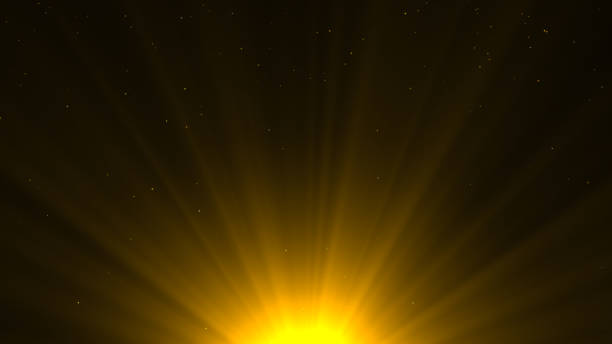 istock Gold volumetric shimmering light from bottom on dark background with particle, empty studio spotlight presentation, orange heavenly shining god ray background, beautiful cone wavering limelight beam 2170645046