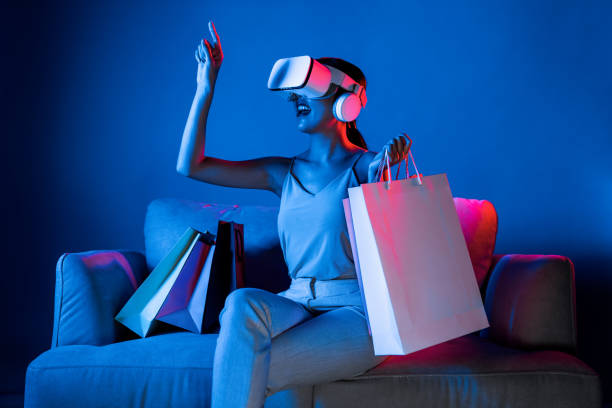 istock Smart female enjoy gesticulate interact other users in metaverse. Hallucination. 2170649389